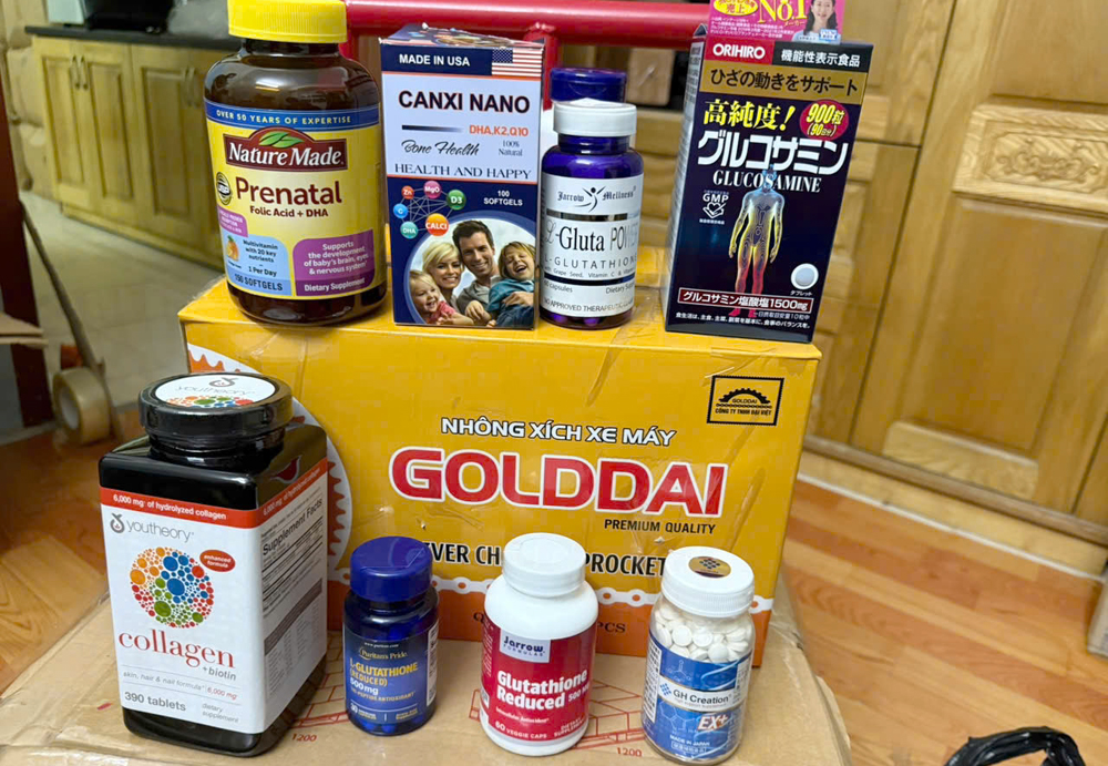 C&aacute;c loại thuốc, thực phẩm chức năng giả li&ecirc;n quan đường d&acirc;y sản xuất, kinh doanh, bu&ocirc;n b&aacute;n h&agrave;ng giả l&agrave; thực phẩm (Vi&ecirc;n n&aacute;m Glutathion 600) bị cơ quan C&ocirc;ng an thu giữ. Ảnh: BCA