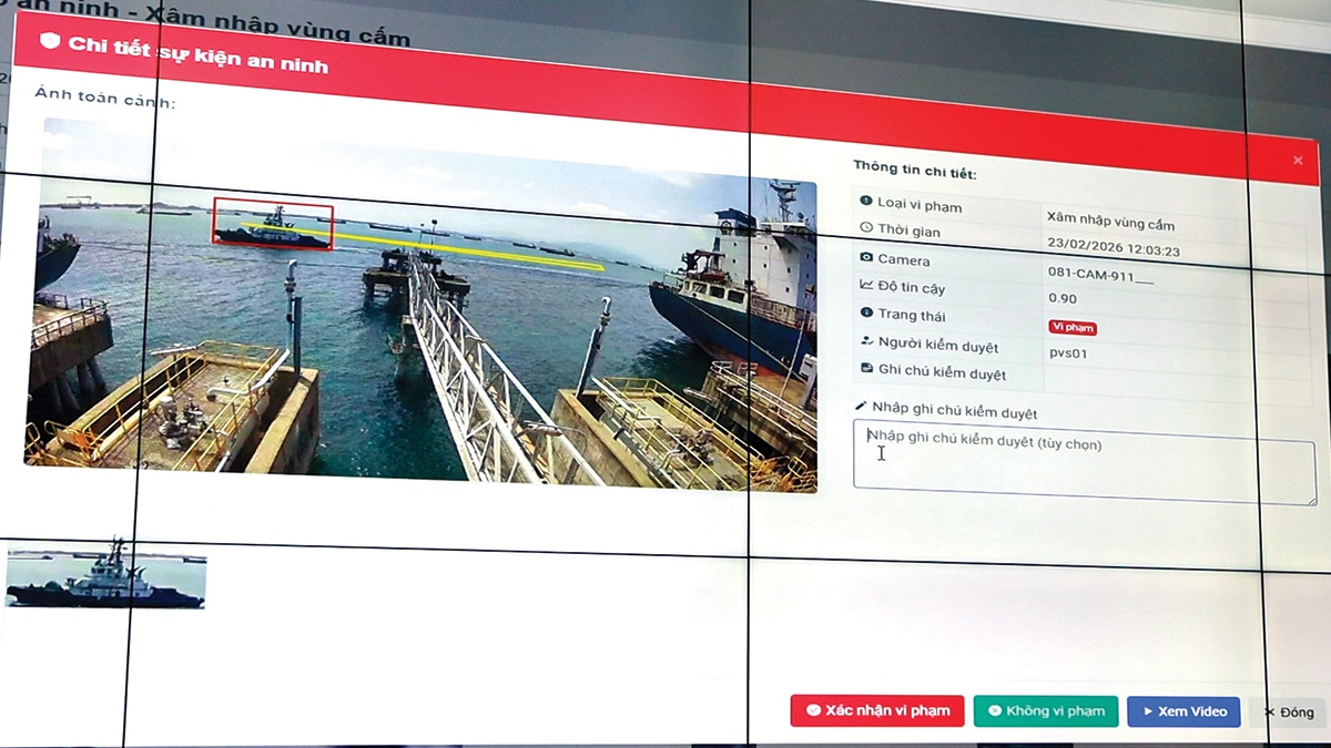 Hệ thống camera AI nhận diện v&agrave; cảnh b&aacute;o c&aacute;c t&agrave;u h&agrave;ng kh&ocirc;ng r&otilde; danh t&iacute;nh, x&acirc;m nhập tr&aacute;i ph&eacute;p khu vực Cảng xuất sản phẩm đường thủy (Jetty) của NMLD Dung Quất