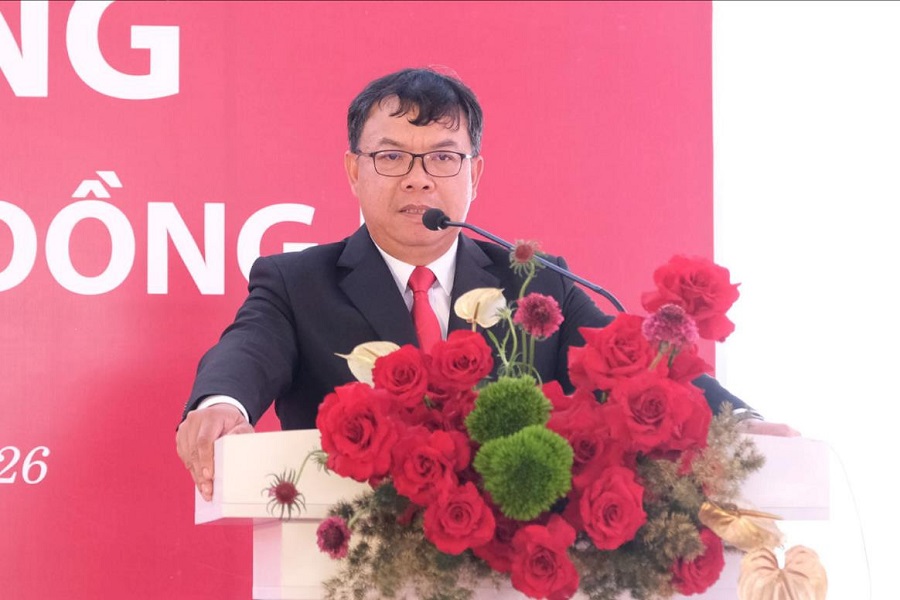 &Ocirc;ng Nguyễn Th&aacute;i Li&ecirc;m, B&iacute; thư Đảng ủy, Gi&aacute;m đốc Agribank Chi nh&aacute;nh L&acirc;m Đồng II ph&aacute;t biểu tại buổi lễ