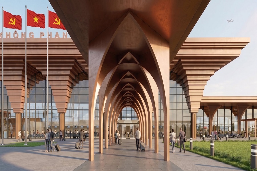 Nh&agrave; ga h&agrave;nh kh&aacute;ch s&acirc;n bay Phan Thiết rộng 18.000 m&sup2; với thiết kế lấy cảm hứng từ văn h&oacute;a bản địa Cham