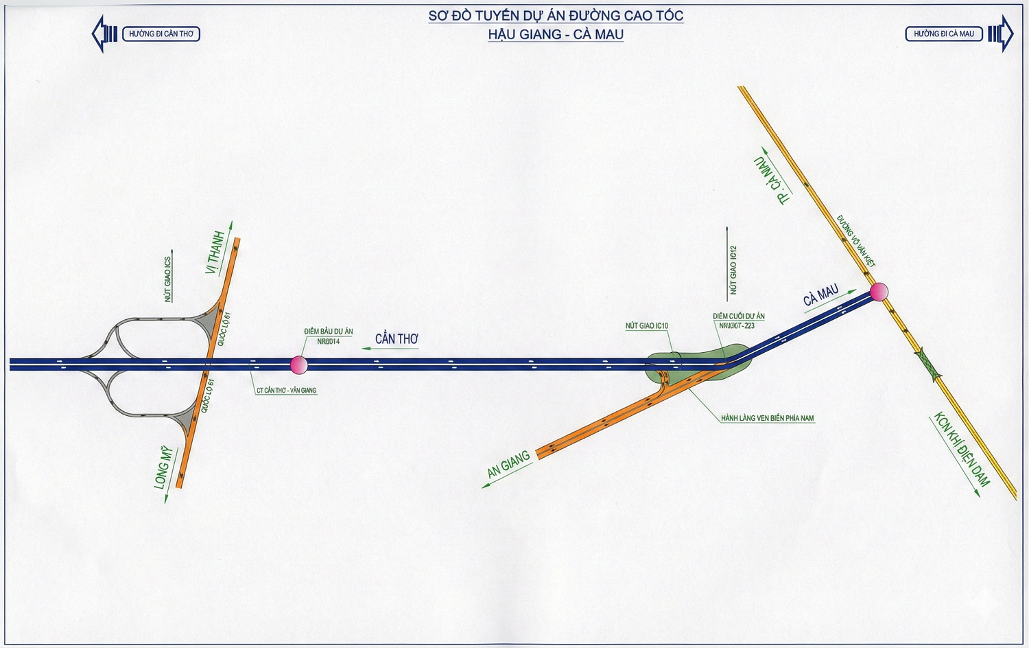 Sơ đồ tuyến cao tốc Hậu Giang - C&agrave; Mau ẢNH: ĐT