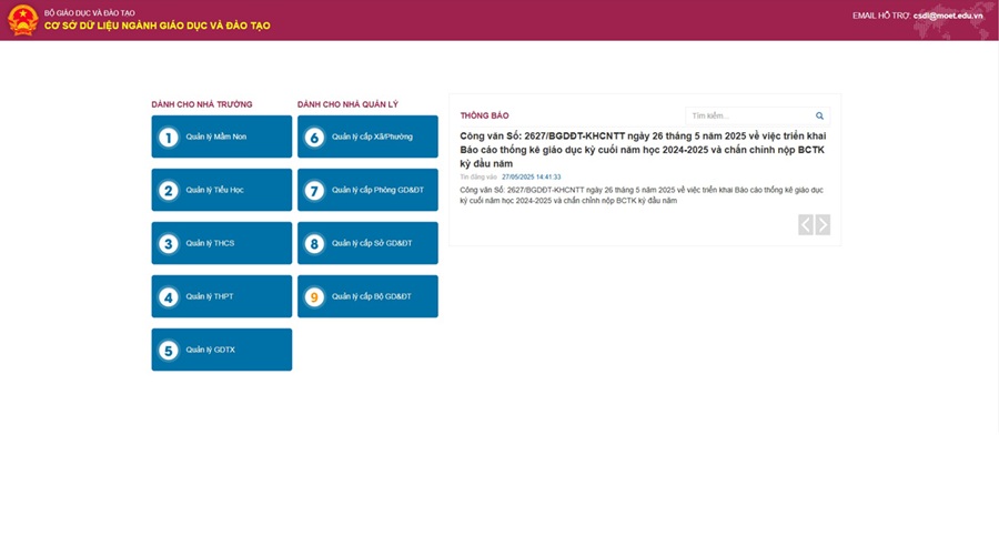 hệ thống cơ sở dữ liệu ng&agrave;nh Gi&aacute;o dục
