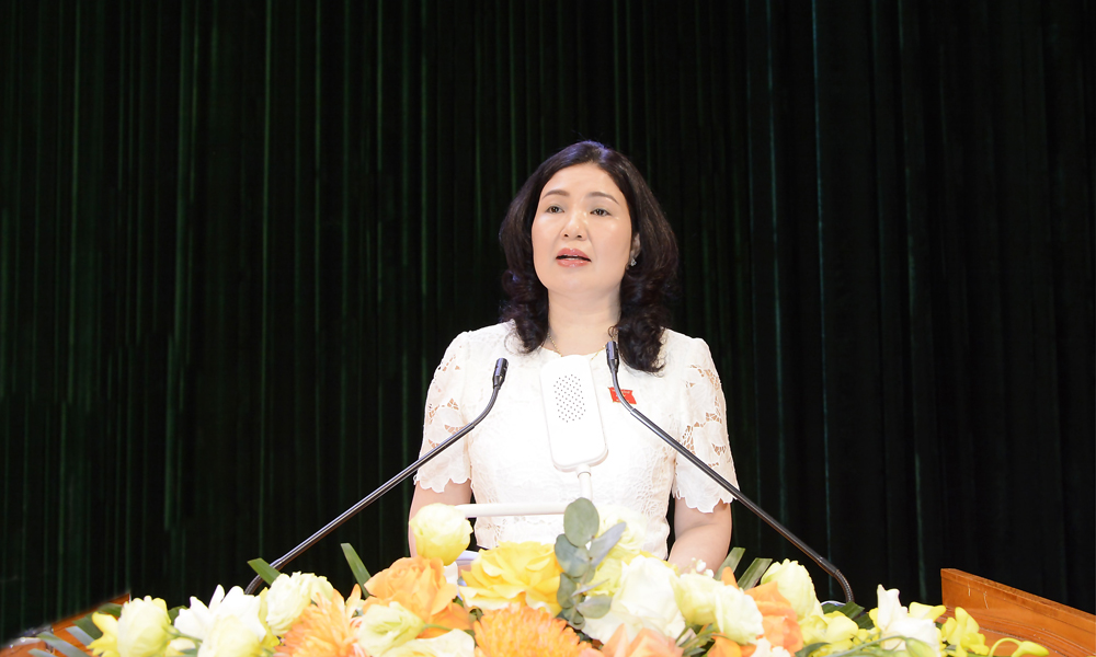 Đồng ch&iacute; Trần Thị V&acirc;n b&aacute;o c&aacute;o nhanh kết quả kỳ họp thứ Nhất, Quốc hội kh&oacute;a XVI tới cử tri trong tỉnh.