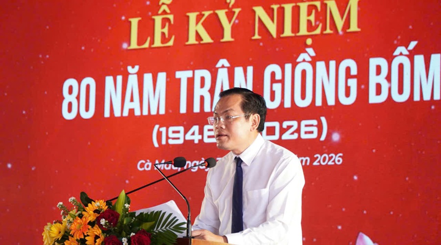 Ph&oacute; Chủ tịch UBND tỉnh C&agrave; Mau Ng&ocirc; Vũ Thăng ph&aacute;t biểu tại lễ kỷ niệm