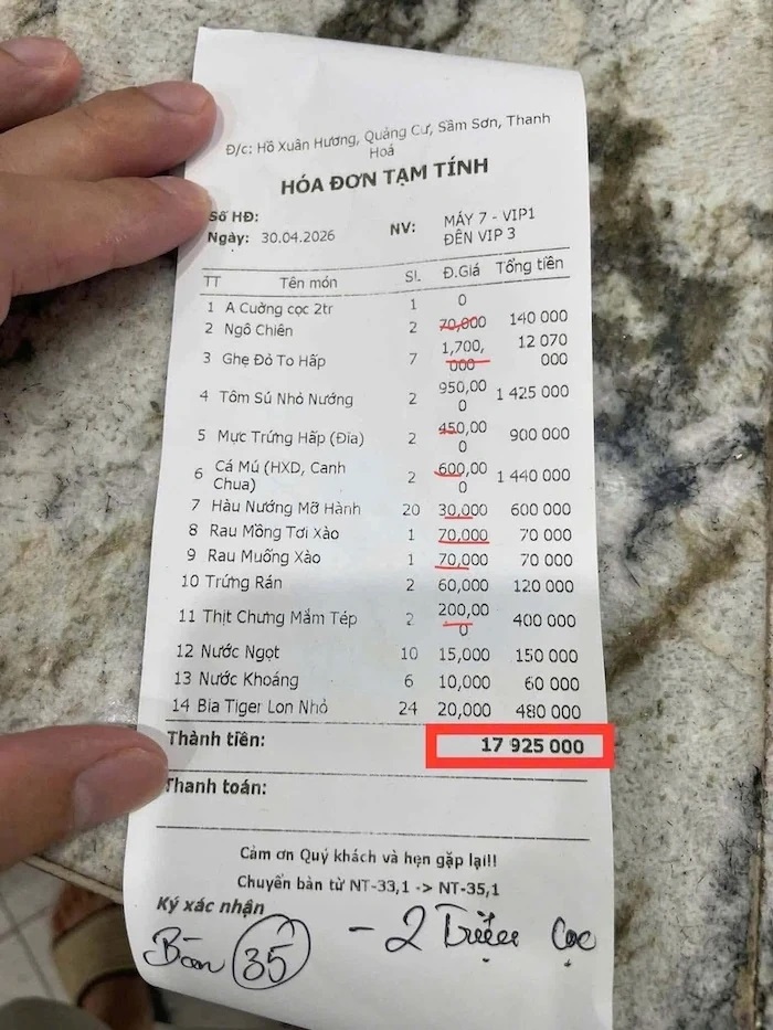 Tờ ho&aacute; đơn được lan truyền tr&ecirc;n mạng x&atilde; hội