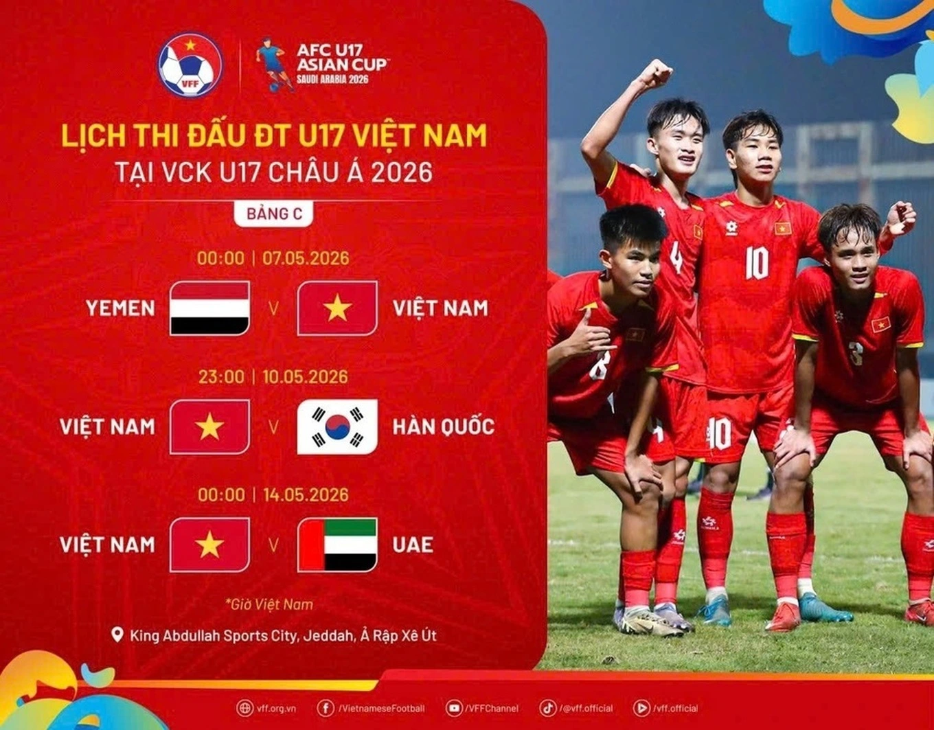 Lịch thi đấu của U17 Việt Nam ở giải U17 ch&acirc;u &Aacute; (Ảnh: VFF).