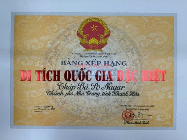 Th&aacute;p B&agrave; P&ocirc; Na Gar được Bộ VHTTDL xếp hạng di t&iacute;ch quốc gia đặc biệt