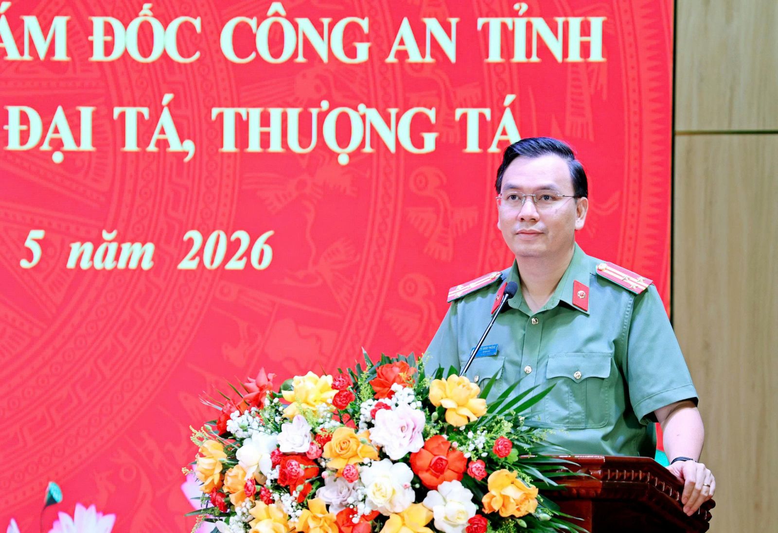Đồng ch&iacute; Thượng t&aacute; C&ugrave; Quốc Thắng, Ủy vi&ecirc;n Ban Thường vụ Tỉnh ủy, B&iacute; thư Đảng ủy, Gi&aacute;m đốc C&ocirc;ng an tỉnh Ninh B&igrave;nh dự ph&aacute;t biểu tại buổi Lễ