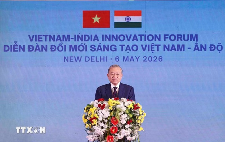 Tổng B&iacute; thư, Chủ tịch nước T&ocirc; L&acirc;m ph&aacute;t biểu tại Diễn đ&agrave;n Đổi mới S&aacute;ng tạo Việt Nam - Ấn Độ - Ảnh: TTXVN