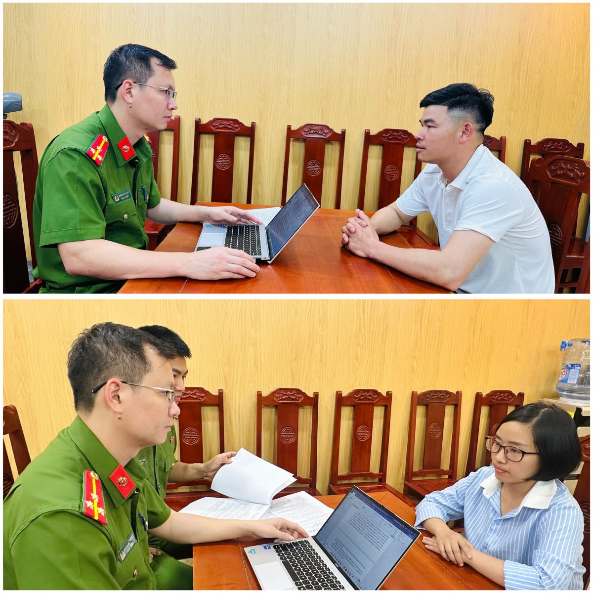 Đối tượng Lê Văn Quốc và Hà Thị Thục Huyền làm việc với cơ quan Công an Đối tượng Lê Văn Quốc và Hà Thị Thục Huyền làm việc với cơ quan Công an