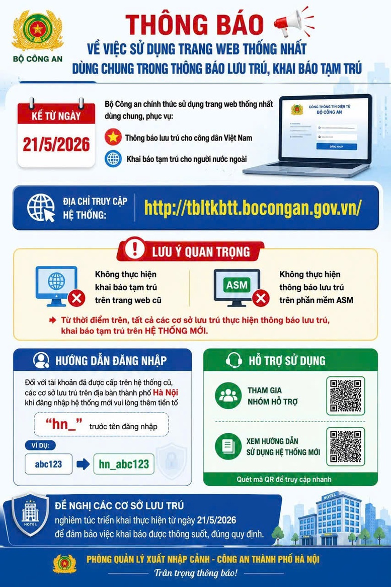 Từ 21/5, người Việt và người nước ngoài khai báo lưu trú trên cùng một website