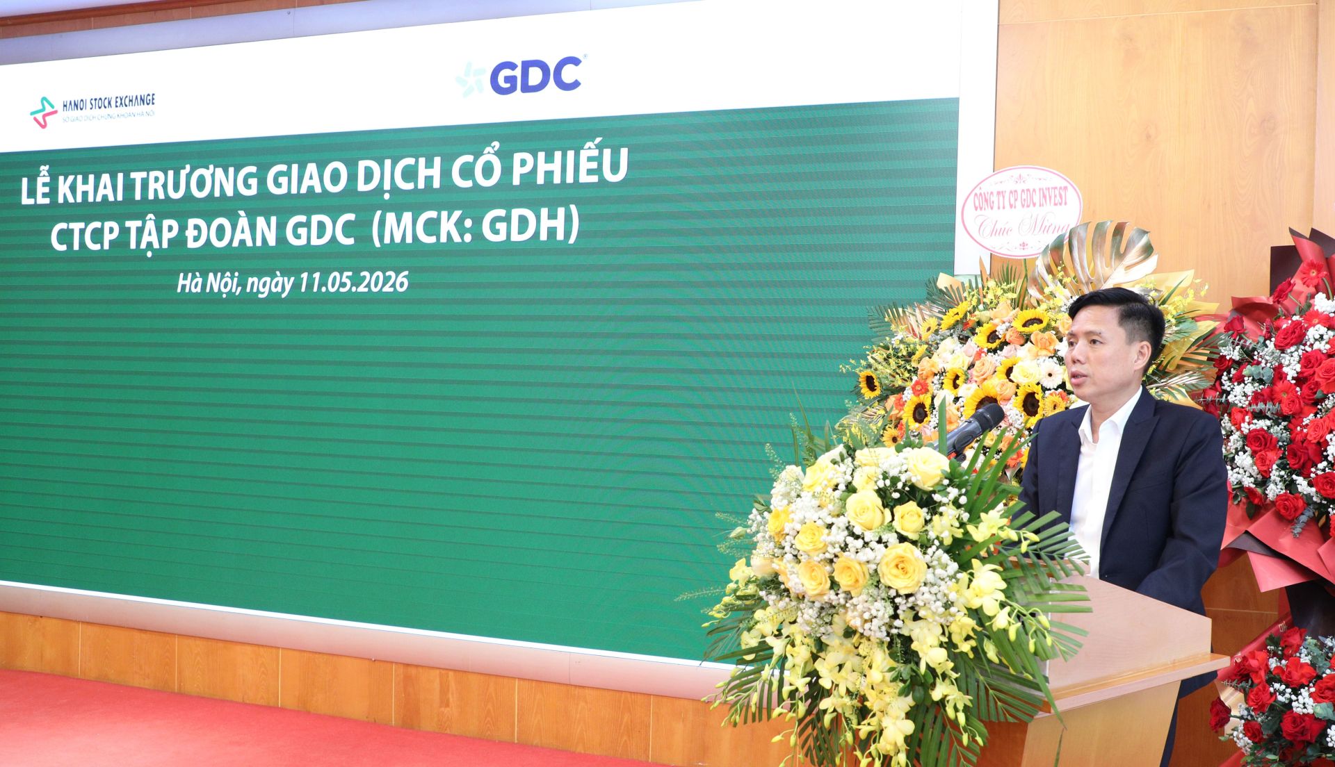 Tổng giám đốc Công ty Cổ phần Tập đoàn GDC Nguyễn Ngọc Hoàng phát biểu tại buổi lễ