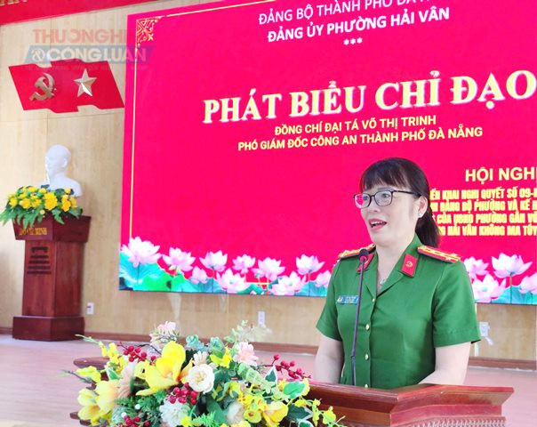 Đại tá Võ Thị Trinh – Phó Giám đốc Công an TP. Đà Nẵng phát biểu. Đại tá Võ Thị Trinh – Phó Giám đốc Công an TP. Đà Nẵng phát biểu.