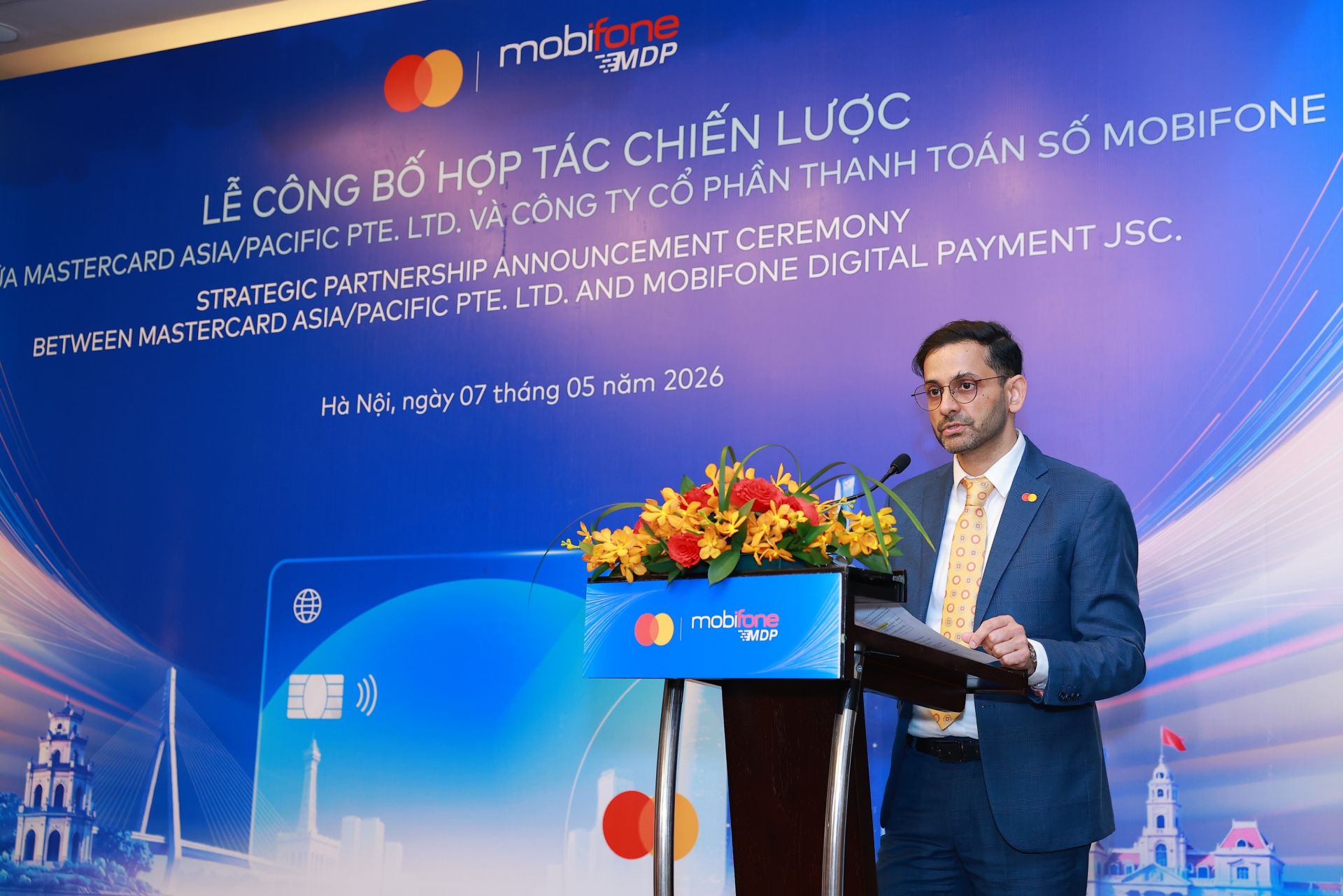 &Ocirc;ng Sharad Jain, Gi&aacute;m đốc Quốc gia của Mastercard tại Việt Nam, L&agrave;o v&agrave; Campuchia ph&aacute;t biểu tại sự kiện