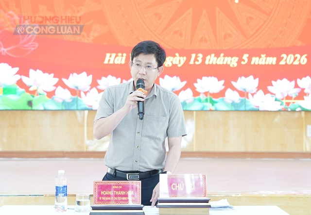 &Ocirc;ng Ho&agrave;ng Thanh Ho&agrave;, B&iacute; thư Đảng uỷ, Trưởng Ban chỉ đạo diễn tập phường Hải V&acirc;n kết luận tại hội nghị.