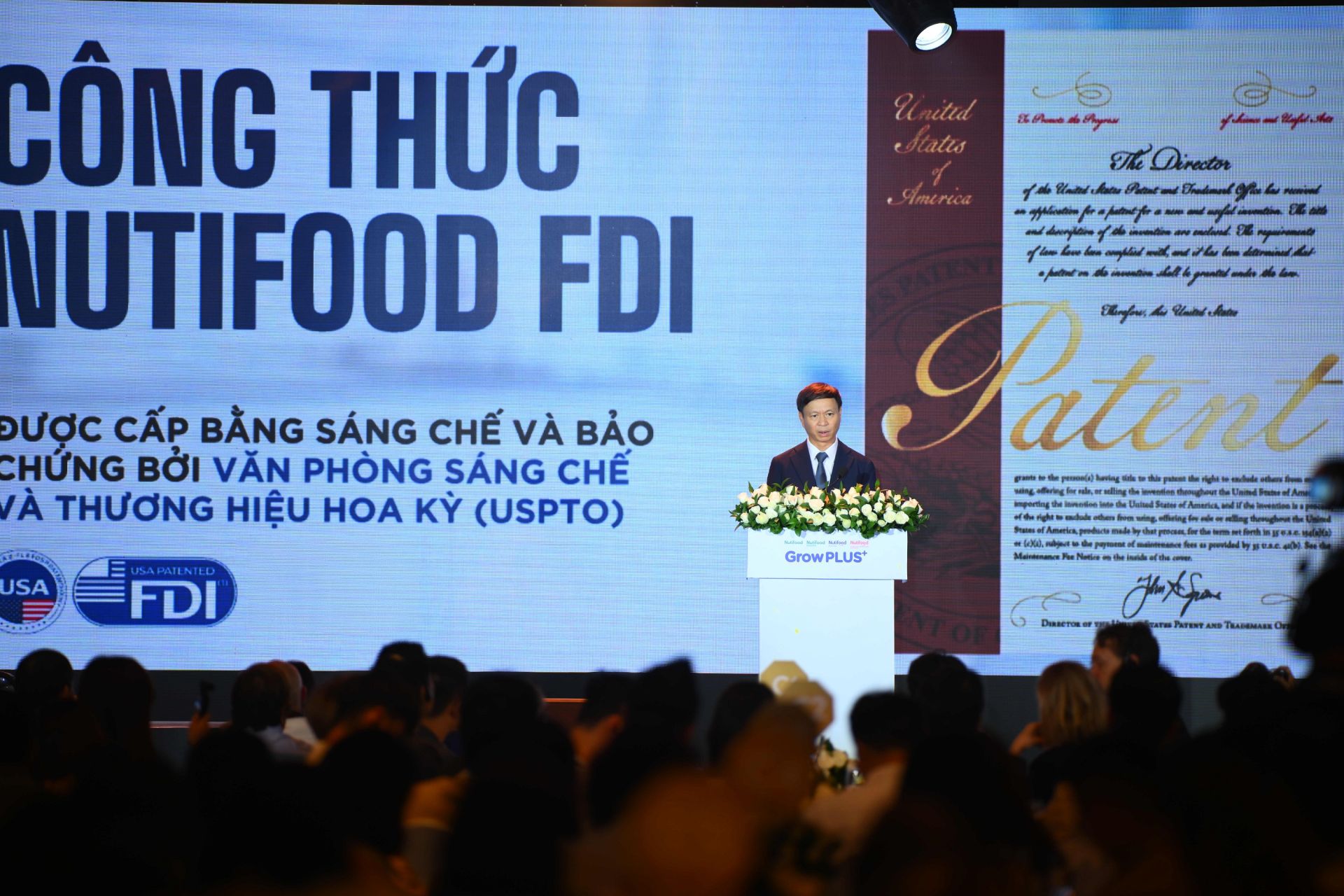 Thứ trưởng Ho&agrave;ng Minh - Bộ Khoa học v&agrave; C&ocirc;ng nghệ - ph&aacute;t biểu tại sự kiện Nutifood c&ocirc;ng bố C&ocirc;ng thức FDI được USPTO Hoa Kỳ cấp bằng s&aacute;ng chế