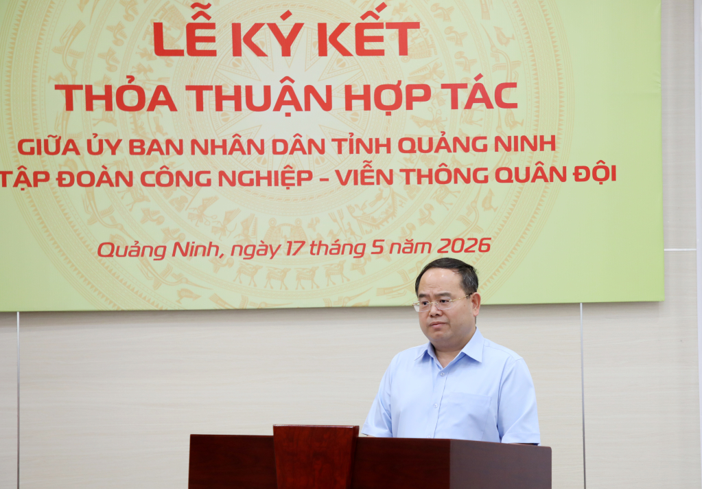 &Ocirc;ng Quản Minh Cường, Ủy vi&ecirc;n Trung ương Đảng, B&iacute; thư Tỉnh ủy, Trưởng Đo&agrave;n ĐBQH tỉnh Quảng Ninh, ph&aacute;t biểu chỉ đạo tại buổi lễ