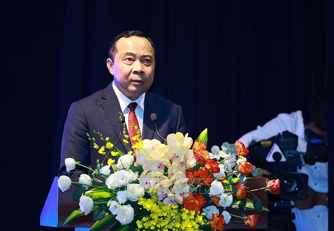 Bộ trưởng Bộ Khoa học v&agrave; C&ocirc;ng nghệ Vũ Hải Qu&acirc;n ph&aacute;t biểu khai mạc. Ảnh: Dương Giang/TTXVN