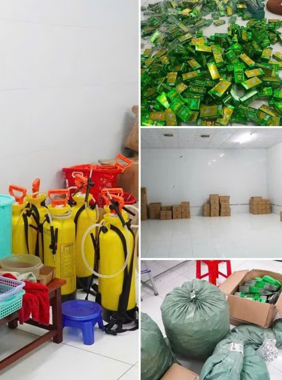 H&agrave;ng chục ng&agrave;n chai dầu gi&oacute; giả bị ph&aacute;t hiện trong xưởng ở T&acirc;y Ninh. (Ảnh: C&ocirc;ng an T&acirc;y Ninh)