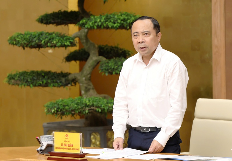 Bộ trưởng Bộ KH&CN Vũ Hải Quân báo cáo tại Hội nghị - Ảnh: VGP/Gia Huy Bộ trưởng Bộ KH&CN Vũ Hải Quân báo cáo tại Hội nghị - Ảnh: VGP/Gia Huy