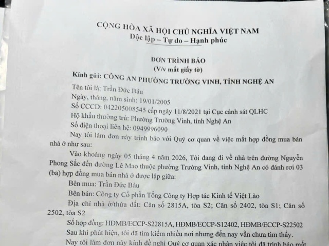 Thông báo tìm giấy tờ bị rơi