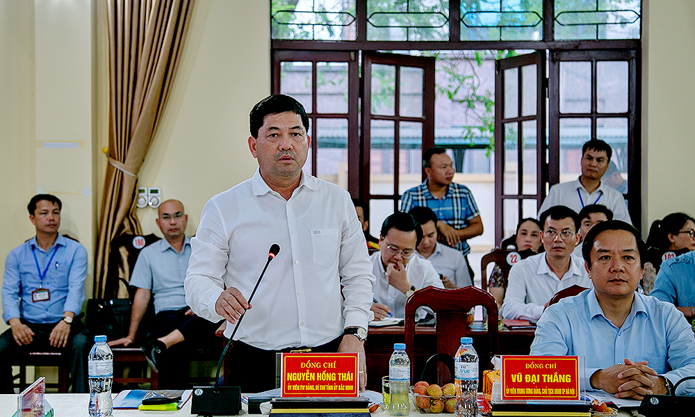 Đồng ch&iacute; Nguyễn Hồng Th&aacute;i, Ủy vi&ecirc;n Trung ương Đảng, B&iacute; thư Tỉnh ủy Bắc Ninh ph&aacute;t biểu tại hội nghị.