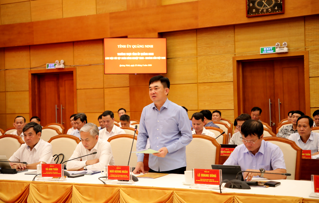 Ông Ngô Hoàng Ngân, Bí thư Đảng ủy, Chủ tịch HĐTV Tập đoàn Công nghiệp Than và Khoáng sản Việt Nam, phát biểu tại buổi làm việc Ông Ngô Hoàng Ngân, Bí thư Đảng ủy, Chủ tịch HĐTV Tập đoàn Công nghiệp Than và Khoáng sản Việt Nam, phát biểu tại buổi làm việc
