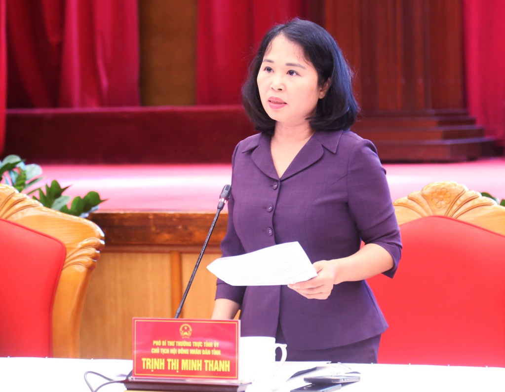 B&agrave; Trịnh Thị Minh Thanh, Ph&oacute; B&iacute; thư Thường trực Tỉnh ủy, Chủ tịch HĐND tỉnh Quảng Ninh kết luận hội nghị