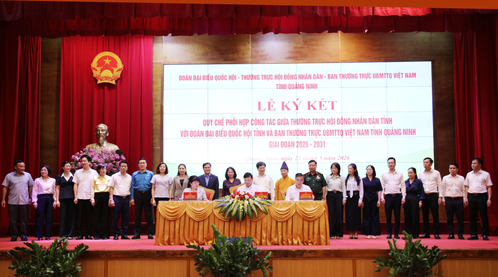 Đo&agrave;n ĐBQH tỉnh, Thường trực HĐND tỉnh v&agrave; Ban Thường trực Ủy ban MTTQ Việt Nam tỉnh Quảng Ninh k&yacute; kết quy chế phối hợp giai đoạn 2026-2031
