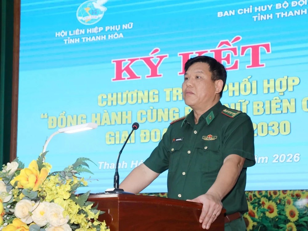 Đại t&aacute; Ho&agrave;ng Văn H&ugrave;ng, B&iacute; thư Đảng ủy, Ch&iacute;nh ủy Ban Chỉ huy Bộ đội Bi&ecirc;n ph&ograve;ng tỉnh ph&aacute;t biểu khai mạc