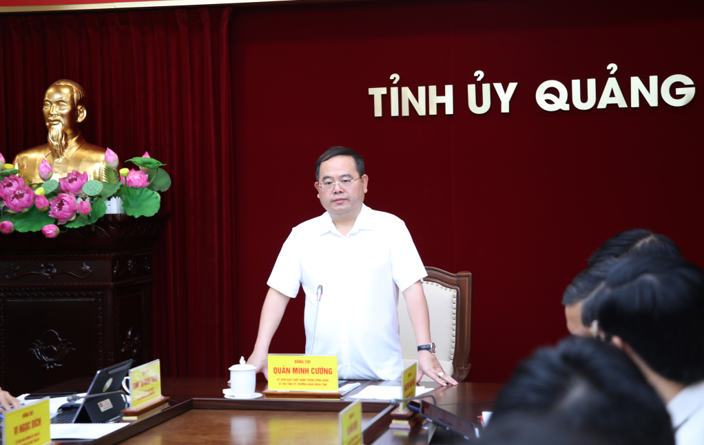 &Ocirc;ng Quản Minh Cường, Ủy vi&ecirc;n Trung ương Đảng, B&iacute; thư Tỉnh ủy, Trưởng Đo&agrave;n ĐBQH tỉnh Quảng Ninh, ph&aacute;t biểu chỉ đạo tại buổi l&agrave;m việc