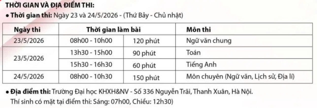 Lịch thi Trường THPT Chuyên Khoa học Xã hội và Nhân văn Lịch thi Trường THPT Chuyên Khoa học Xã hội và Nhân văn