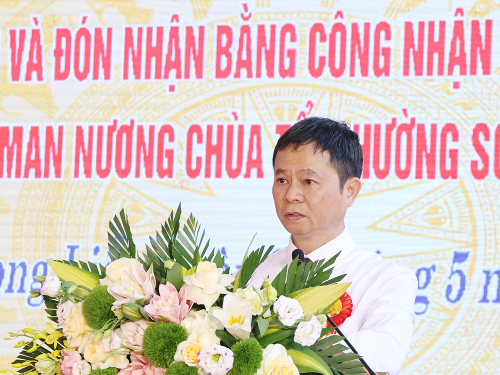 Đồng ch&iacute; Nguyễn Văn Thược ph&aacute;t biểu tại lễ đ&oacute;n nhận.
