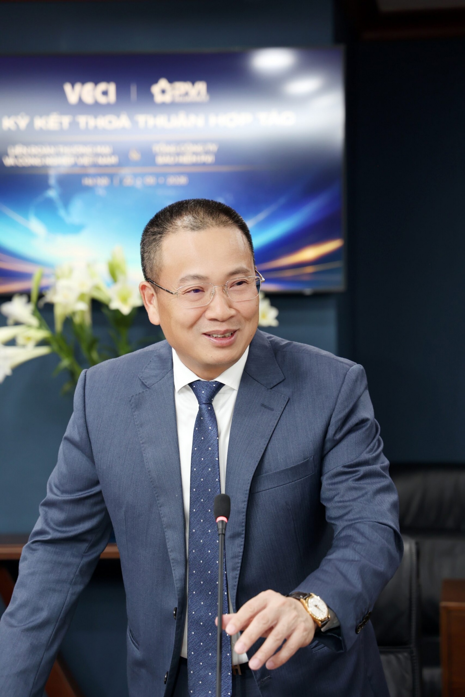 Tổng gi&aacute;m đốc Bảo hiểm PVI Phạm Anh Đức ph&aacute;t biểu tại buổi Lễ