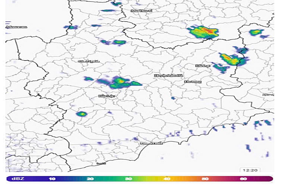 Ảnh radar thời tiết khu vực tỉnh L&acirc;m Đồng v&agrave;o ng&agrave;y 25/5. Ảnh: Đ&agrave;i Kh&iacute; tượng thủy văn tỉnh L&acirc;m Đồng