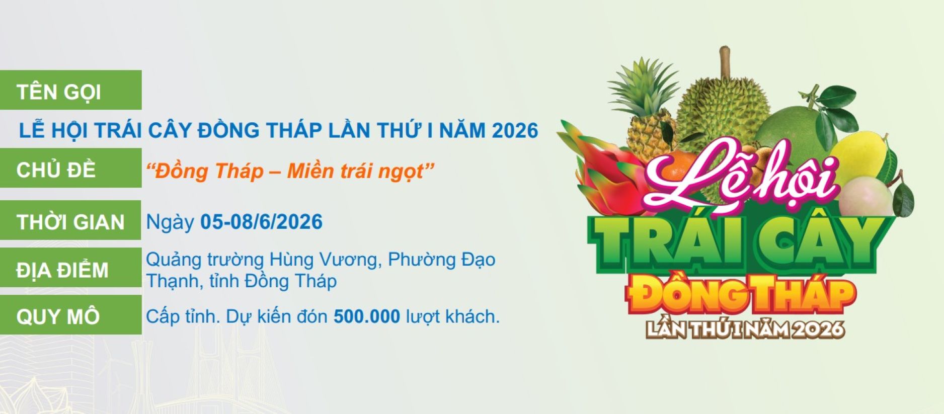 T&oacute;m tắt nội dung Lễ hội Tr&aacute;i c&acirc;y tỉnh Đồng Th&aacute;p lần thứ I. Ảnh: Cổng th&ocirc;ng tin điện tử tỉnh Đồng Th&aacute;p