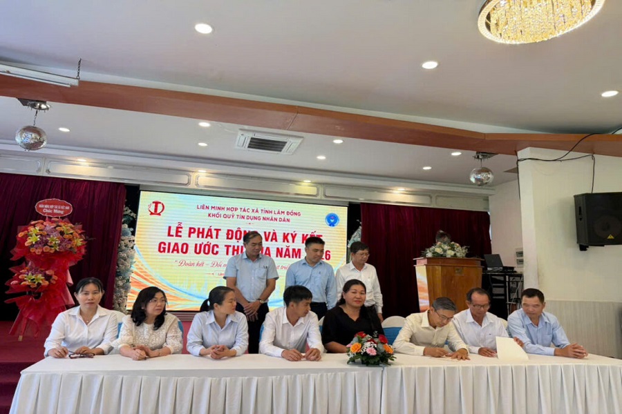 Một số h&igrave;nh ảnh k&yacute; kết tại Lễ ph&aacute;t động v&agrave; k&yacute; kết giao ước thi đua dưới sự chứng kiến của L&atilde;nh đạo Li&ecirc;n minh HTX tỉnh, Ng&acirc;n h&agrave;ng hợp t&aacute;c của khu vực Đ&agrave; Lạt v&agrave; khu vực Phan Thiết.