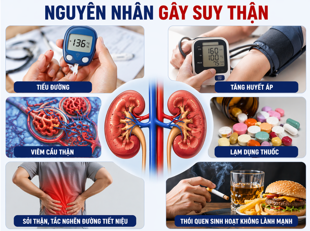 Có nhiều nguyên nhân gây suy thận mạn Có nhiều nguyên nhân gây suy thận mạn