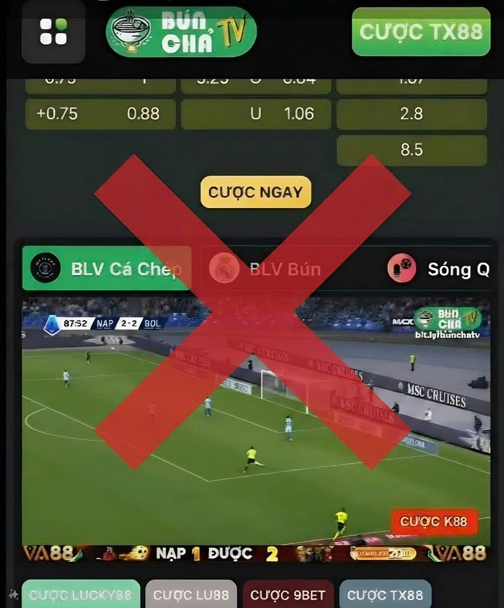Bún Chả TV phát livestream 1 trận bóng đá vi phạm quyền tác giả. Bún Chả TV phát livestream 1 trận bóng đá vi phạm quyền tác giả.