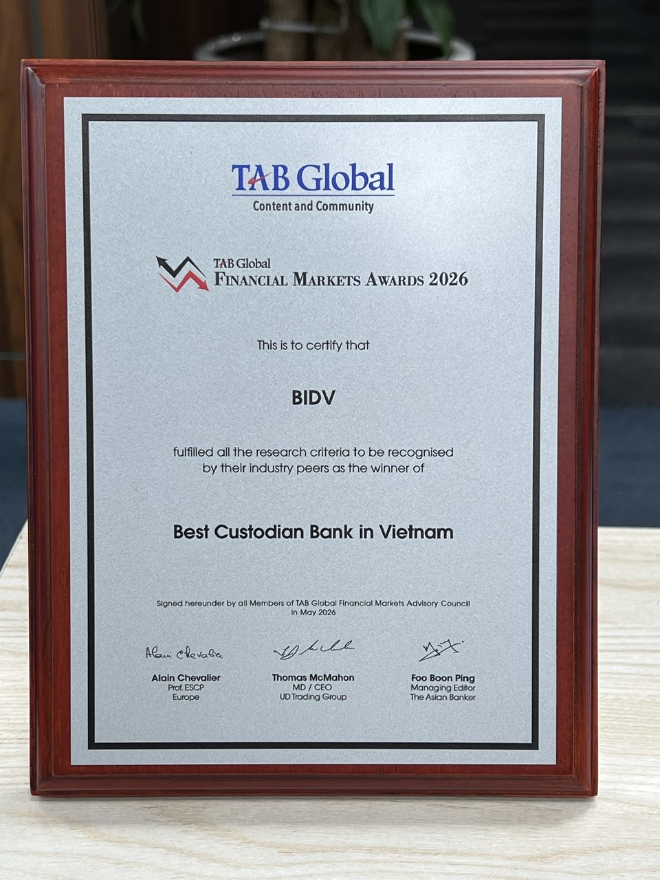 Giải thưởng Best Custodian Bank BIDV