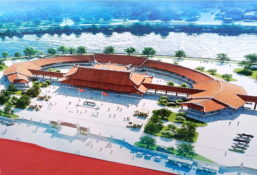 Đền tưởng niệm gồm nhiều hạng mục như khu đền ch&iacute;nh, trường lang bia ghi danh khoảng 40.000 nh&acirc;n vật, nh&agrave; truyền thống c&ugrave;ng c&aacute;c c&ocirc;ng tr&igrave;nh phụ trợ
