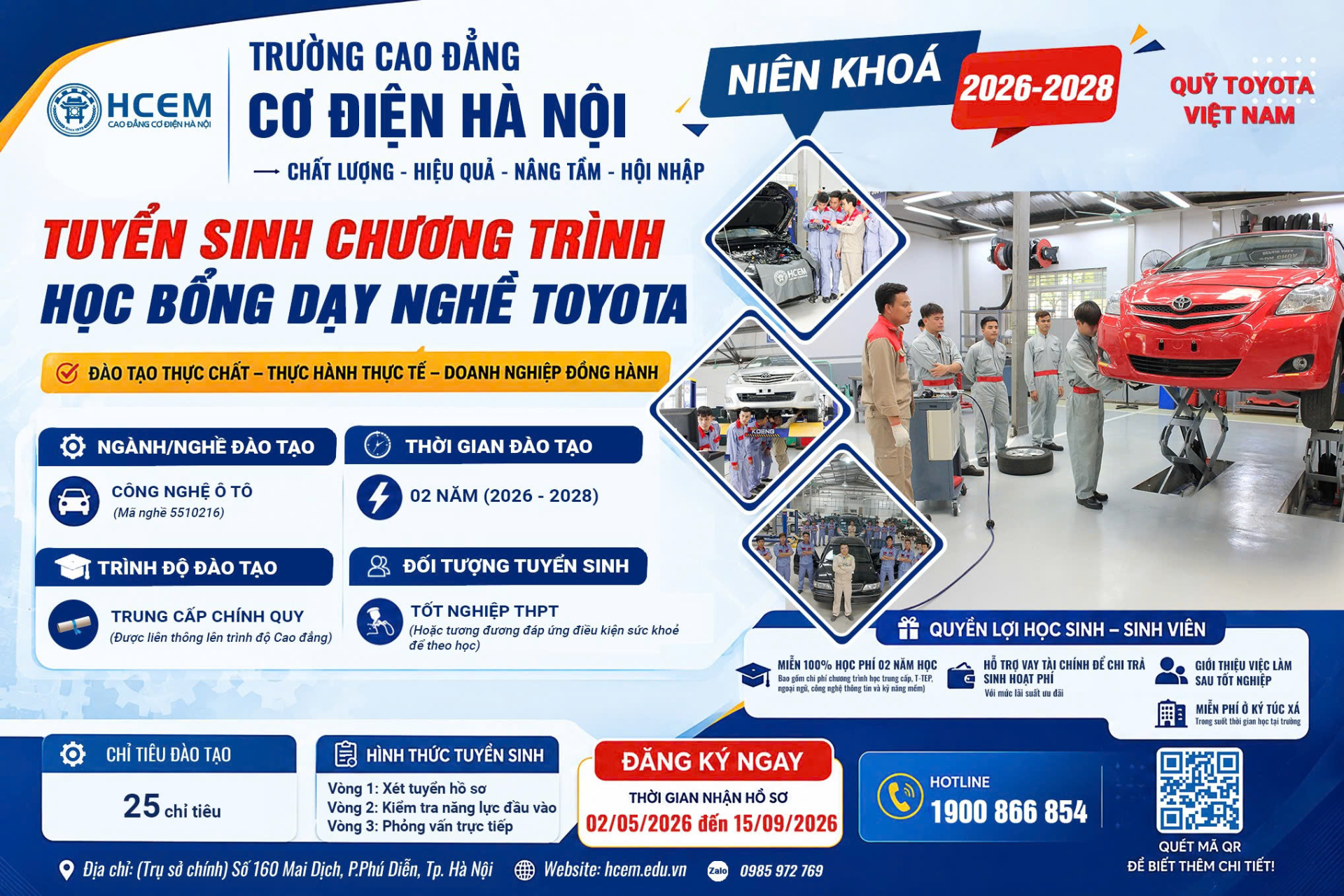 Quỹ Toyota Việt Nam và Trường Cao đẳng Cơ điện Hà Nội tuyển sinh khóa 6 chương trình Học bổng dạy nghề Toyota