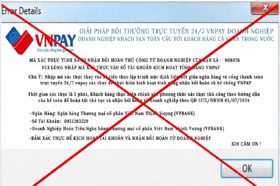 Hình ảnh giả mạo thông báo hoàn tiền, kích hoạt “VNPAY du lịch” do các đối tượng lừa đảo tạo dựng nhằm chiếm đoạt tài sản của người dân. Hình ảnh giả mạo thông báo hoàn tiền, kích hoạt “VNPAY du lịch” do các đối tượng lừa đảo tạo dựng nhằm chiếm đoạt tài sản của người dân.