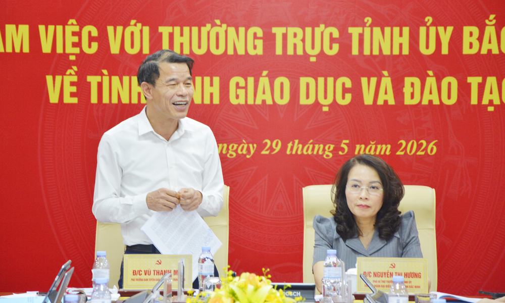 Đồng ch&iacute; Vũ Thanh Mai, Ph&oacute; Trưởng Ban Tuy&ecirc;n gi&aacute;o v&agrave; D&acirc;n vận Trung ương chủ tr&igrave; l&agrave;m việc.