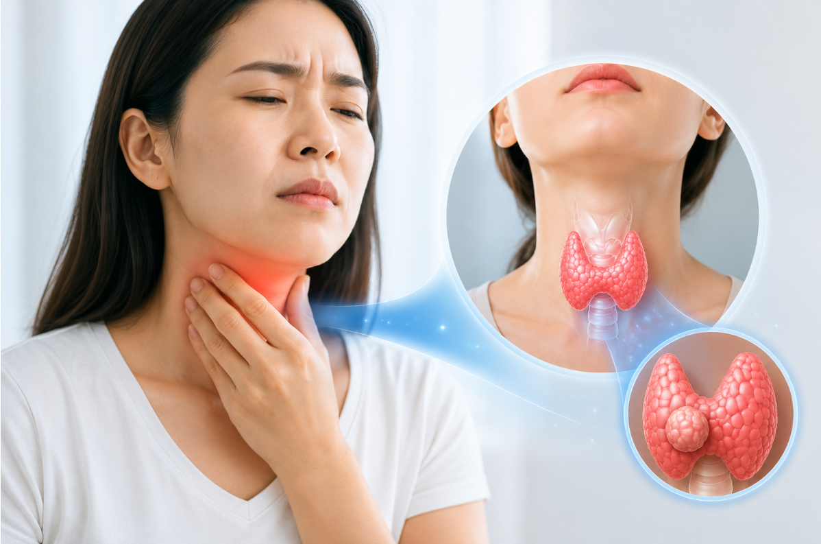 Nuốt vướng k&eacute;o d&agrave;i c&oacute; thể l&agrave; dấu hiệu cảnh b&aacute;o bướu tuyến gi&aacute;p
