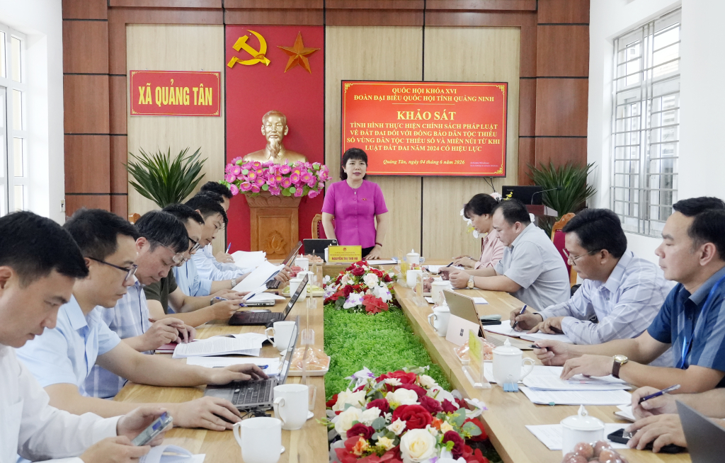 B&agrave; Nguyễn Thị Thu H&agrave;, Ph&oacute; Trưởng đo&agrave;n chuy&ecirc;n tr&aacute;ch Đo&agrave;n ĐBQH tỉnh Quảng Ninh, ph&aacute;t biểu tại buổi khảo s&aacute;t