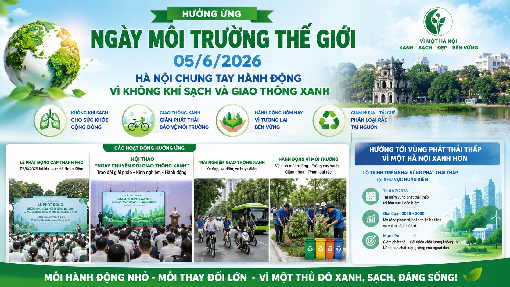 Hà Nội hành động vì môi trường, hướng tới không khí sạch và giao thông xanh