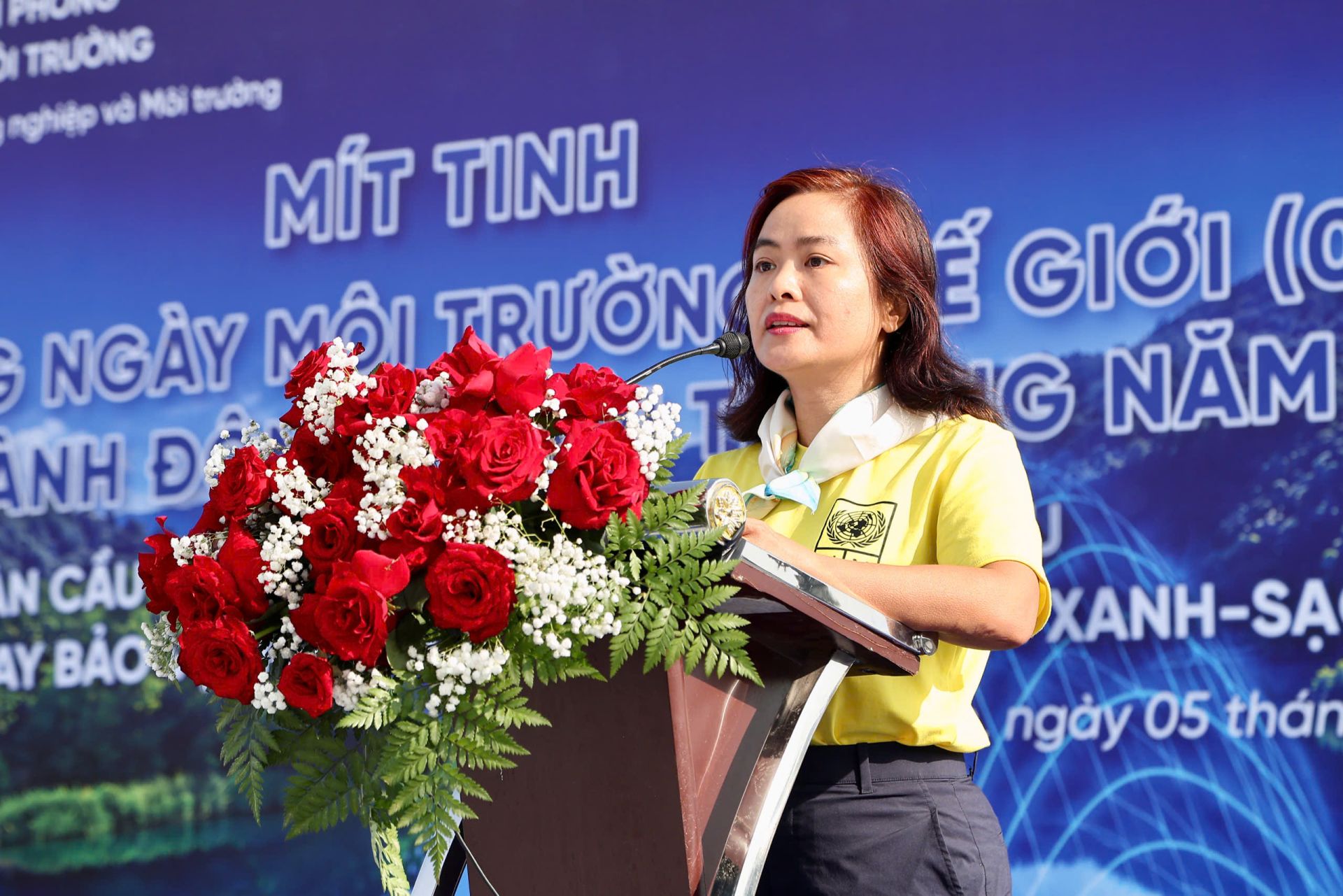 B&agrave; L&ecirc; V&acirc;n Sơn, Quyền Trưởng ban Biến đổi kh&iacute; hậu, Năng lượng v&agrave; M&ocirc;i trường (UNDP Việt Nam) ph&aacute;t biểu tại Lễ m&iacute;t tinh.