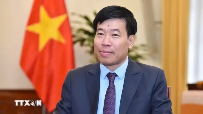 Ủy vi&ecirc;n Trung ương Đảng, Ph&oacute; B&iacute; thư thường trực Đảng ủy, Thứ trưởng Bộ Ngoại giao Nguyễn Mạnh Cường. (Ảnh: TTXVN ph&aacute;t)