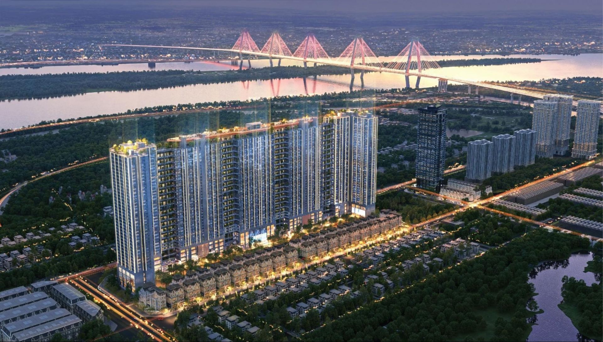 5 tòa tháp 40 tầng của dự án được thiết kế hiện đại với hệ kính Low-e bao phủ mặt ngoài, mở rộng tầm view hướng sông Hồng và Hồ Tây 5 tòa tháp 40 tầng của dự án được thiết kế hiện đại với hệ kính Low-e bao phủ mặt ngoài, mở rộng tầm view hướng sông Hồng và Hồ Tây